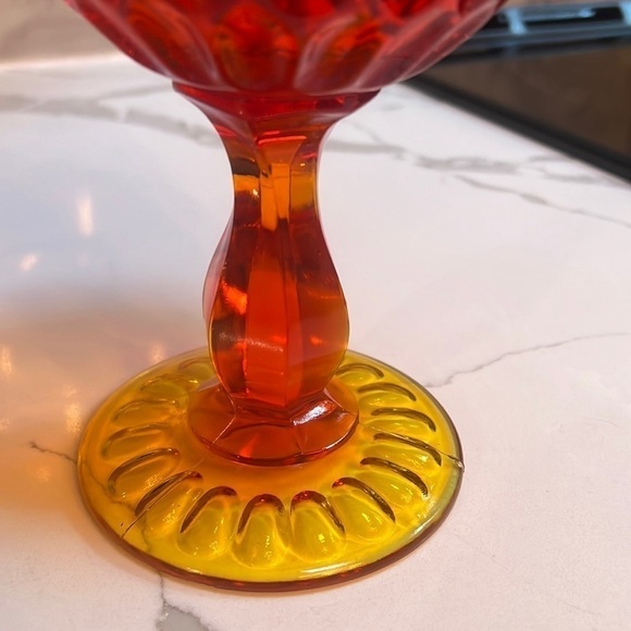 Mid Century 8” Orange Fenton Amberina Swung Thumbprint Goblet Vase - Picture 3 of 3